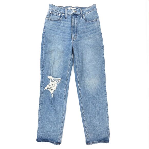 MADEWELL The Perfect Vintage Straight Jean in Kingsbury Wash Knee-Rip 90s Y2K - Picture 1 of 10
